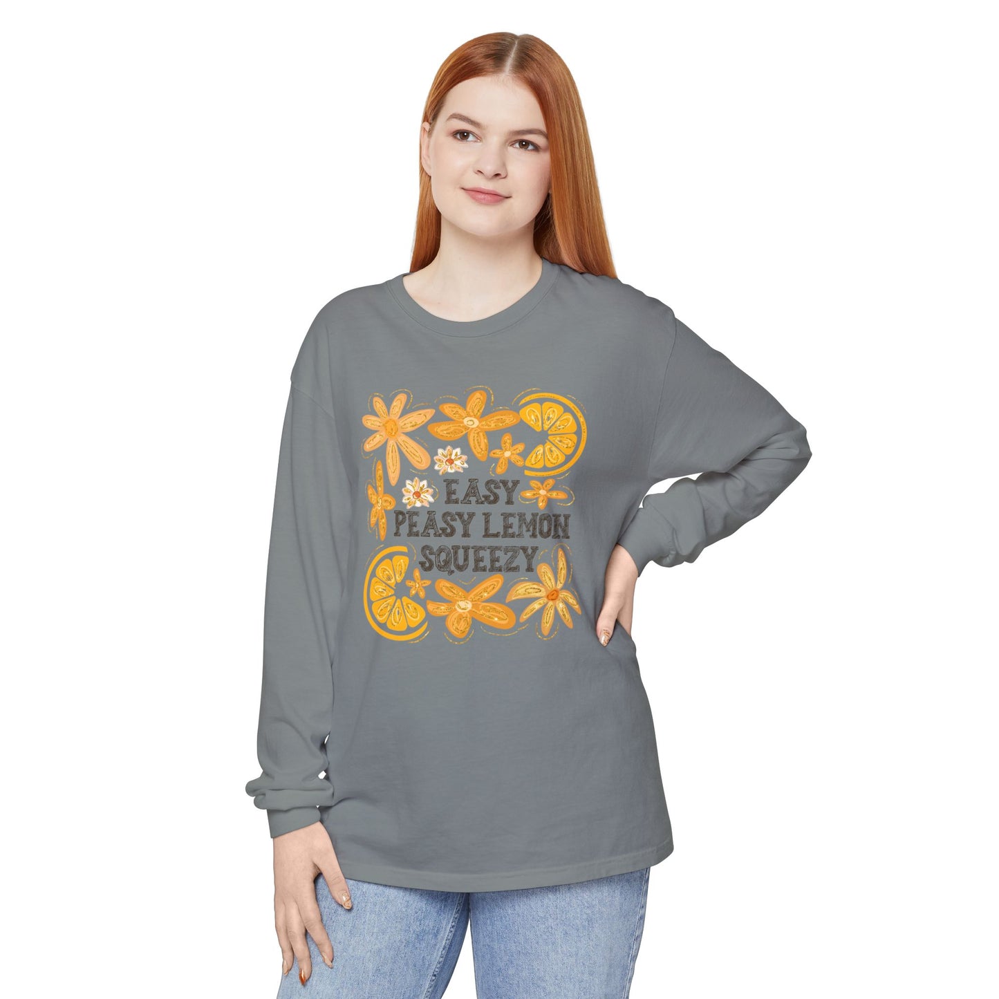 Easy Peasy Lemon Squeezy Long Sleeve T-Shirt, Unisex Apparel, Funny Graphic Tee, Gift for Citrus Lovers, Cozy Casual Wear