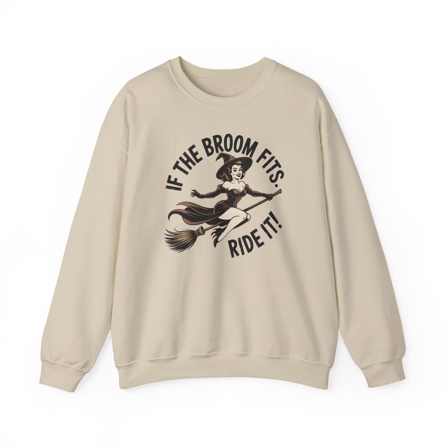 Witchy Crewneck Sweatshirt - If the Broom Fits, Ride It! Halloween Apparel, Cozy Gift, Unisex Sweater, Perfect for Fall