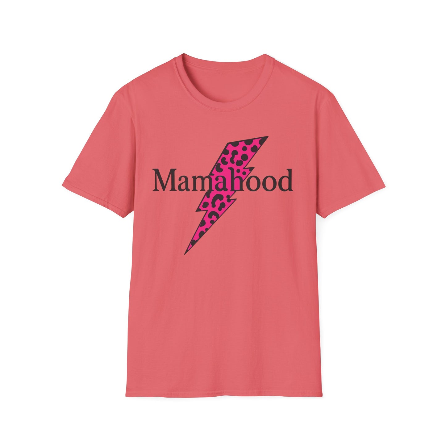 Mamahood Softstyle T-Shirt - Trendy Tee with Pink Lightning and Leopard Print