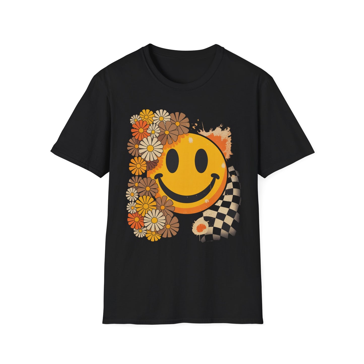 Retro Floral Smiley T-Shirt | Unisex Graphic Tee for Casual Wear, Gift for Friends, Summer Vibes, Self-Care, Birthday Present