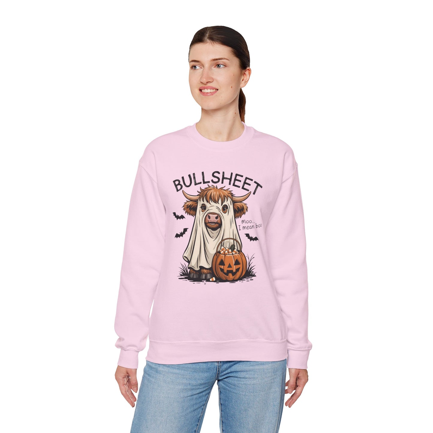 Halloween Cow Sweatshirt, Funny Ghost Cow Crewneck, Bullsheets Sweatshirt for Fall, Cozy Halloween Apparel, October Gift