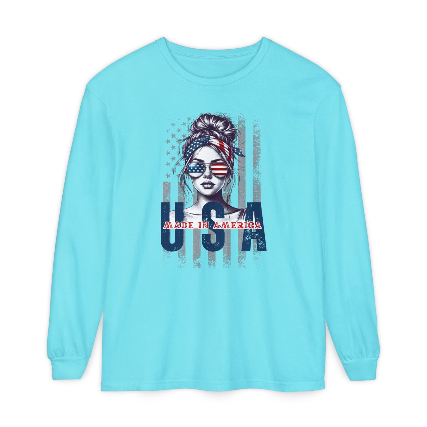 USA Themed Long Sleeve T-Shirt - Made in America, Patriotic Apparel, Independence Day Shirt, Americana Fashion, Unisex Casual Wear