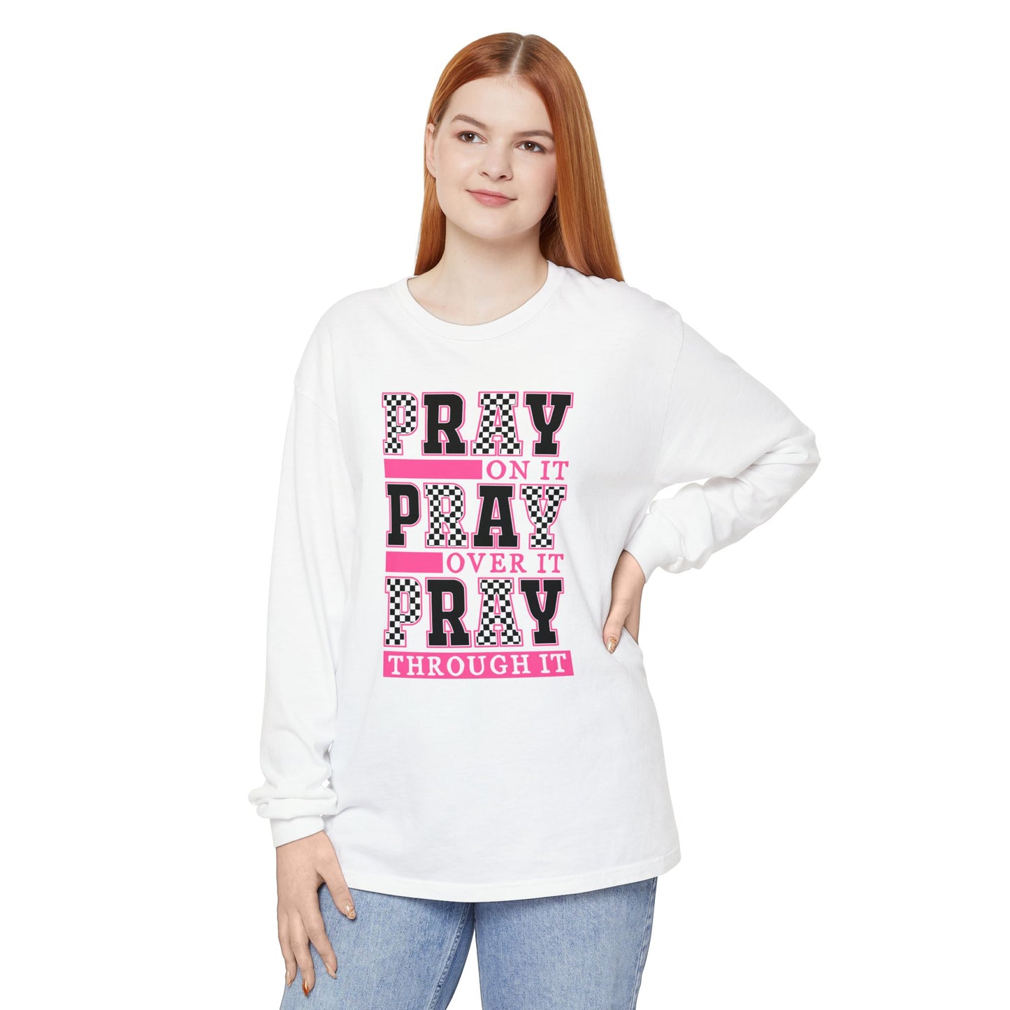 Pray Themed Long Sleeve T-Shirt, Spiritual Apparel, Prayer Shirt, Faith-Based Gift, Comfort Wear, Mindfulness Clothing