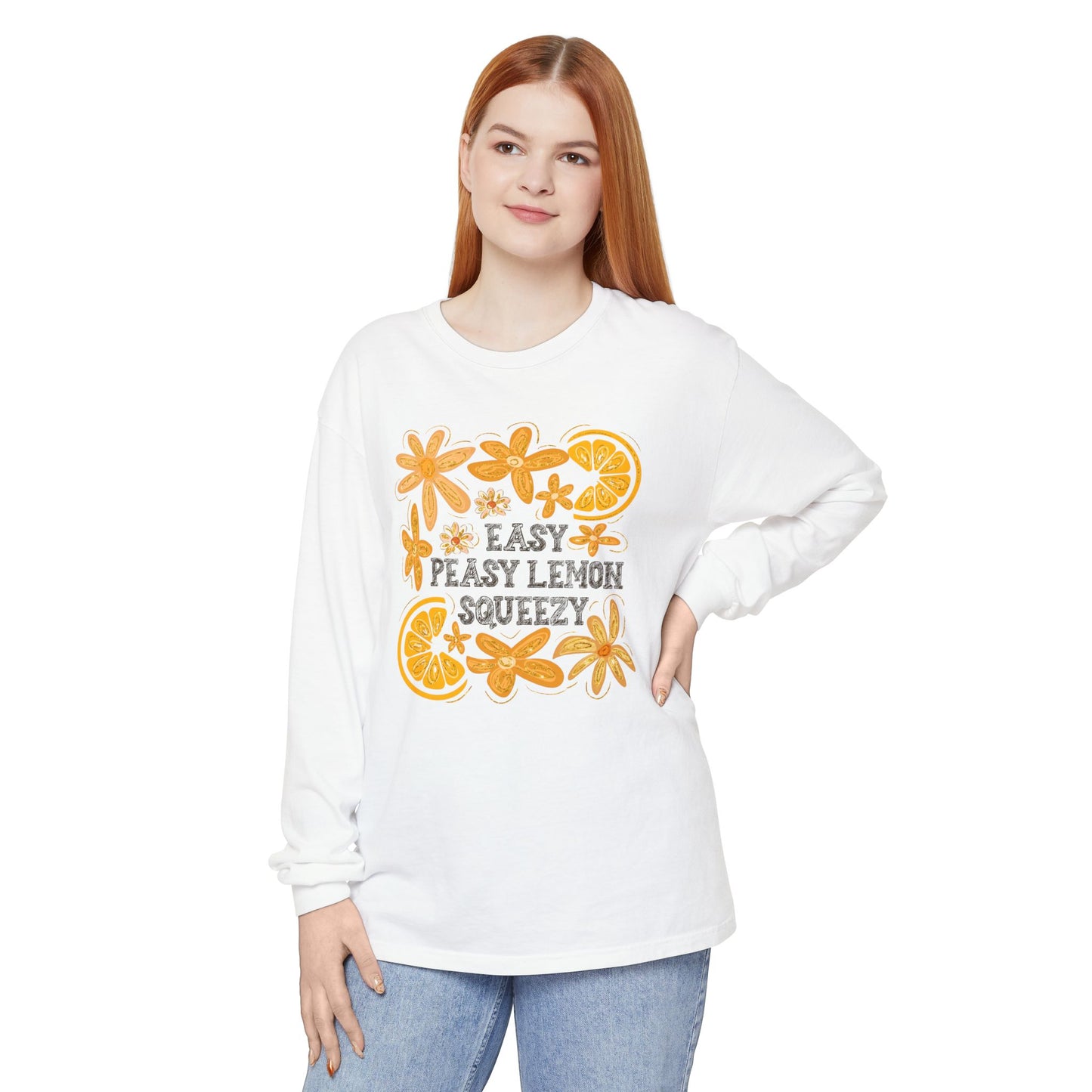 Easy Peasy Lemon Squeezy Long Sleeve T-Shirt, Unisex Apparel, Funny Graphic Tee, Gift for Citrus Lovers, Cozy Casual Wear