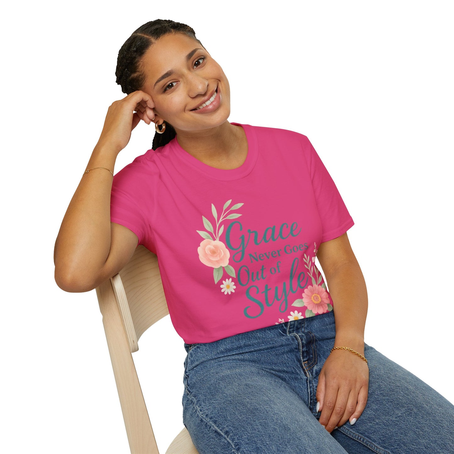 Grace Never Goes Out of Style - Floral Quote T-Shirt