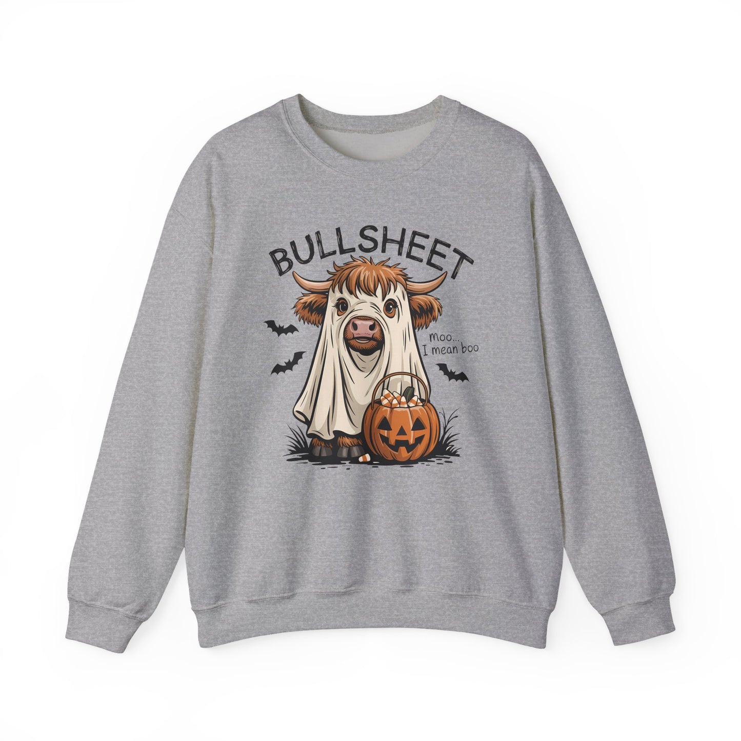 Halloween Cow Sweatshirt, Funny Ghost Cow Crewneck, Bullsheets Sweatshirt for Fall, Cozy Halloween Apparel, October Gift