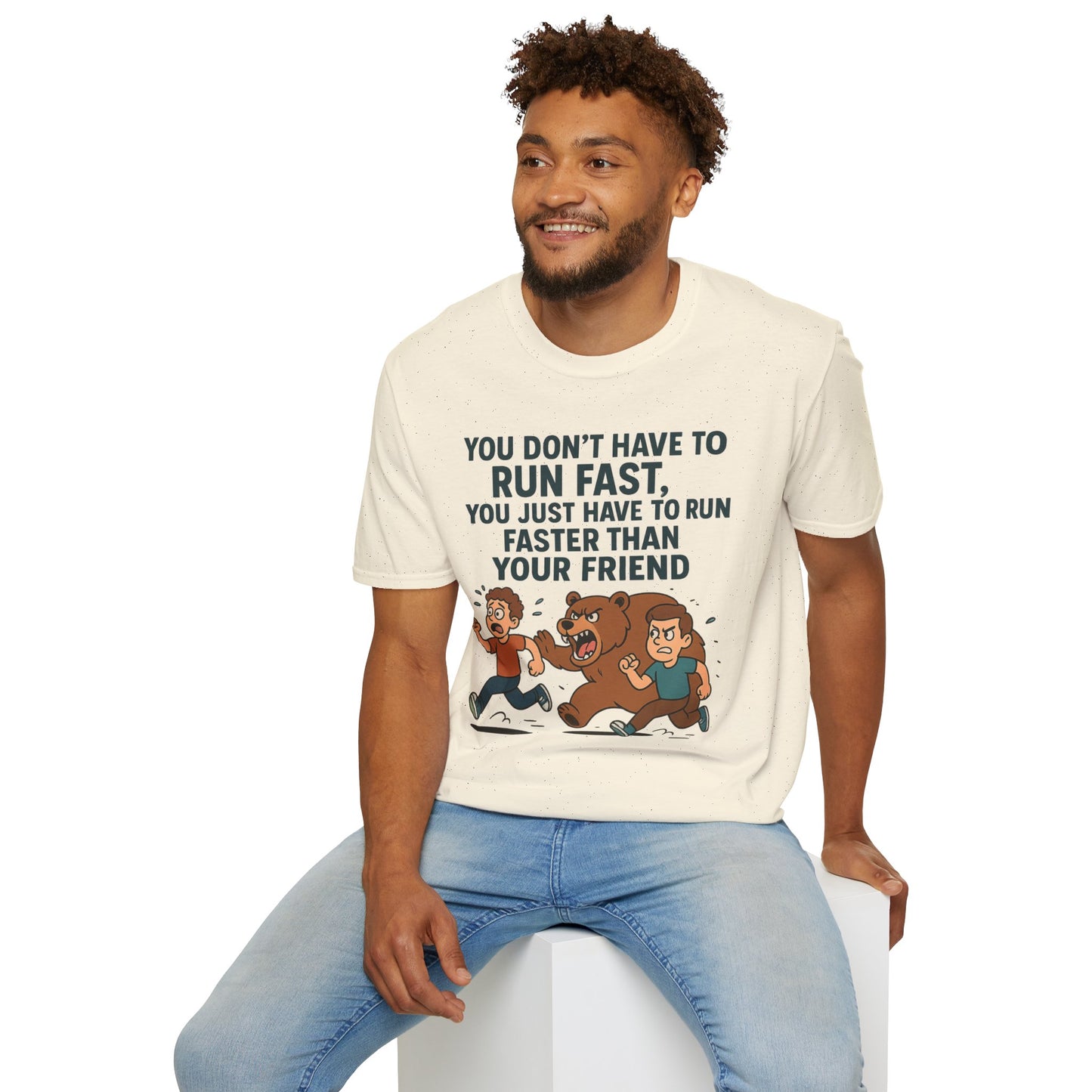 Funny Unisex Softstyle T-Shirt - "Run Faster Than Your Friend" Graphic