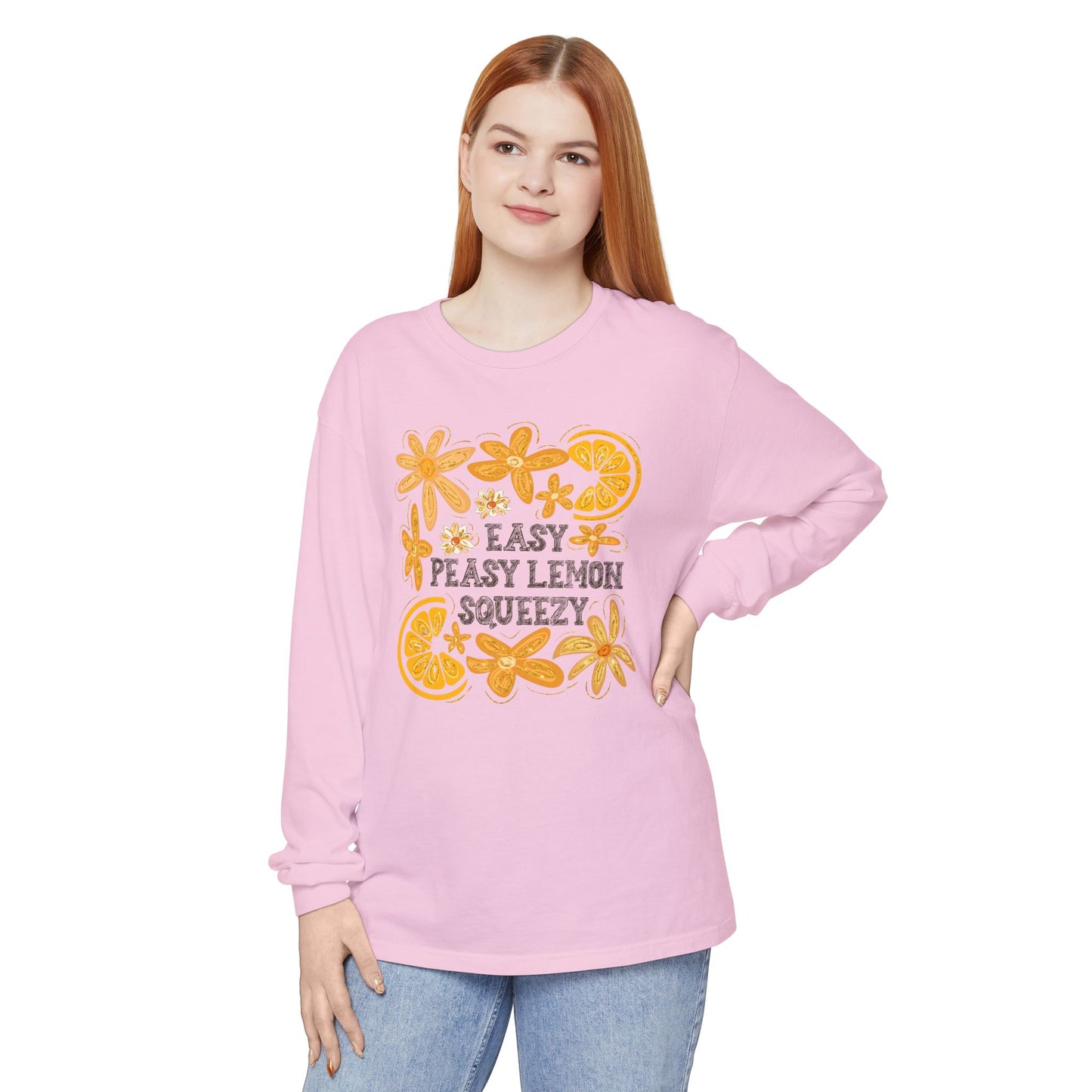 Easy Peasy Lemon Squeezy Long Sleeve T-Shirt, Unisex Apparel, Funny Graphic Tee, Gift for Citrus Lovers, Cozy Casual Wear