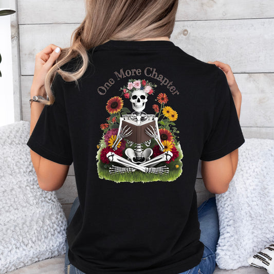 'One More Chapter' Skeleton Design for Book Lovers