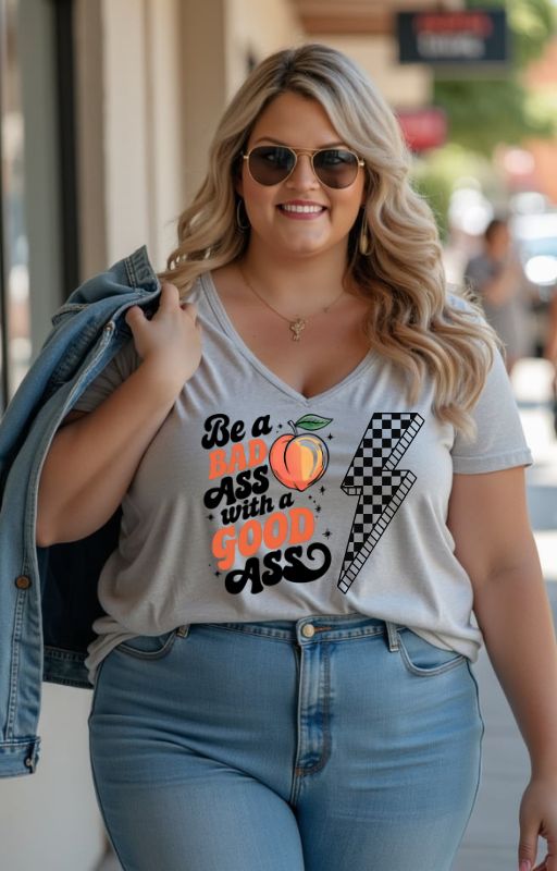Be a Badass Ladies' V-Neck T-Shirt - Fun and Empowering Graphic Tee