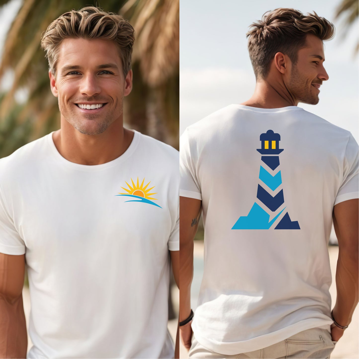 Beach Sunrise & Lighthouse Unisex T-Shirt - Relaxed Summer Vibes