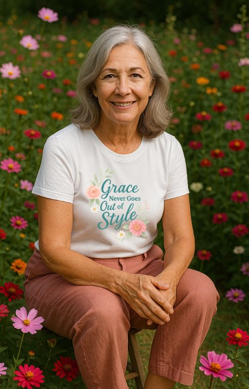 Grace Never Goes Out of Style - Floral Quote T-Shirt
