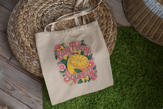 Sunshine Tote Bag - Easy Peasy Squeezy, Eco-Friendly Bag, Summer Tote, Floral Bag, Gift for Her, Beach Bag