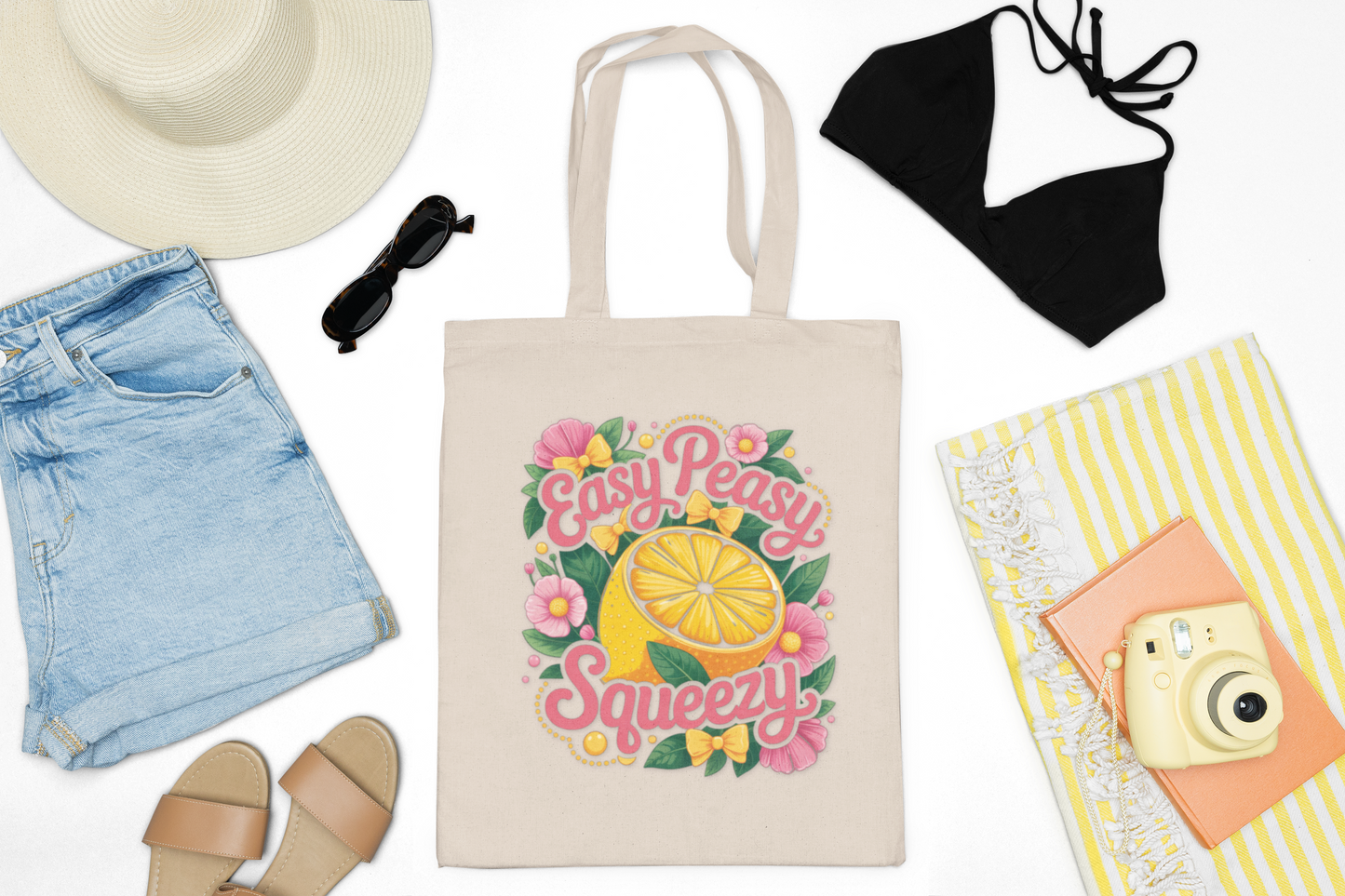 Sunshine Tote Bag - Easy Peasy Squeezy, Eco-Friendly Bag, Summer Tote, Floral Bag, Gift for Her, Beach Bag