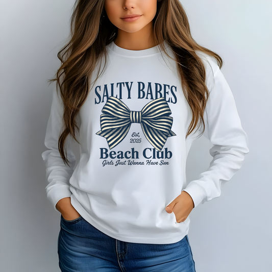 Salty Babes Beach Club Long Sleeve T-Shirt - Vintage Style, Unisex Casual Wear, Beach Day Shirt, Summer Gift, Coastal Fashion