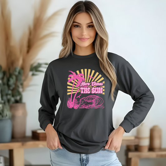 Sunshine Vibes Long Sleeve T-Shirt, Unisex Tee, Beachwear, Summer Fashion, Relaxed Fit Shirt, Gift for Beach Lovers, Vacation Apparel