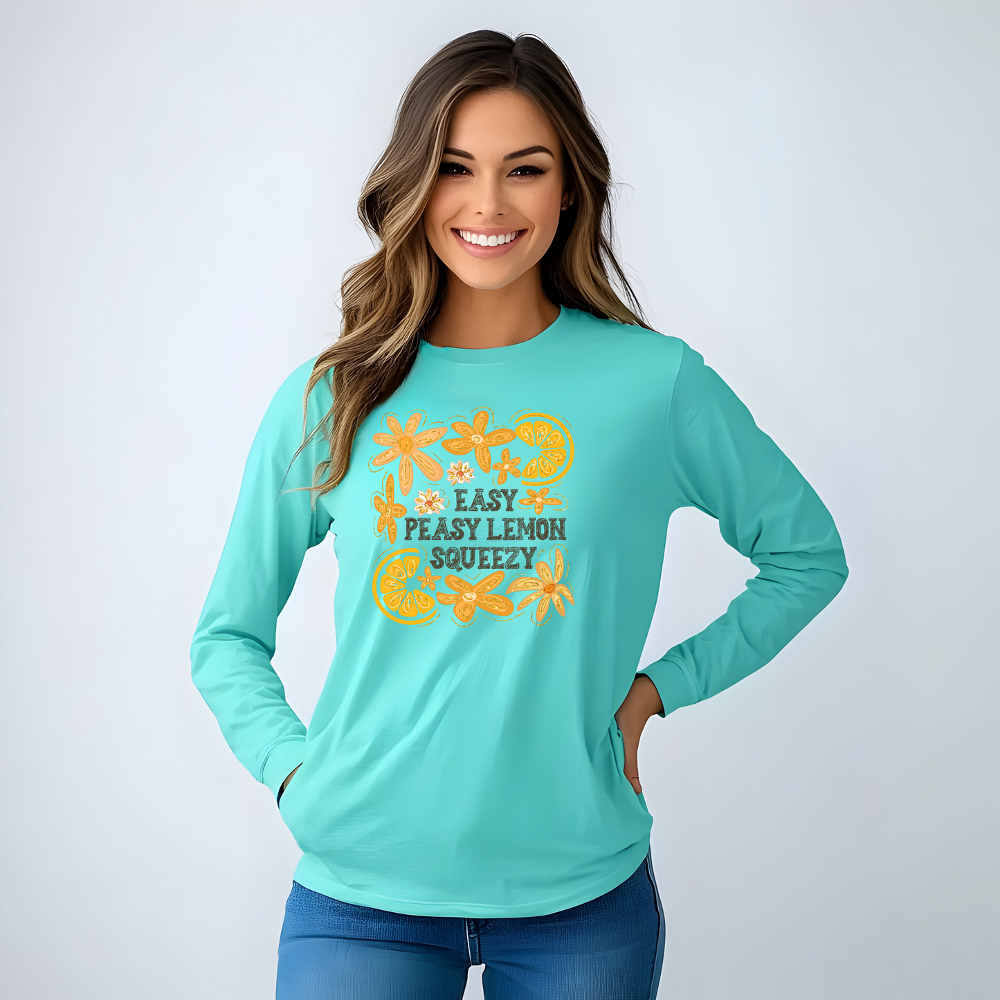 Easy Peasy Lemon Squeezy Long Sleeve T-Shirt, Unisex Apparel, Funny Graphic Tee, Gift for Citrus Lovers, Cozy Casual Wear