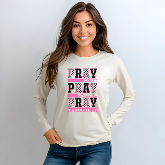 Pray Themed Long Sleeve T-Shirt, Spiritual Apparel, Prayer Shirt, Faith-Based Gift, Comfort Wear, Mindfulness Clothing
