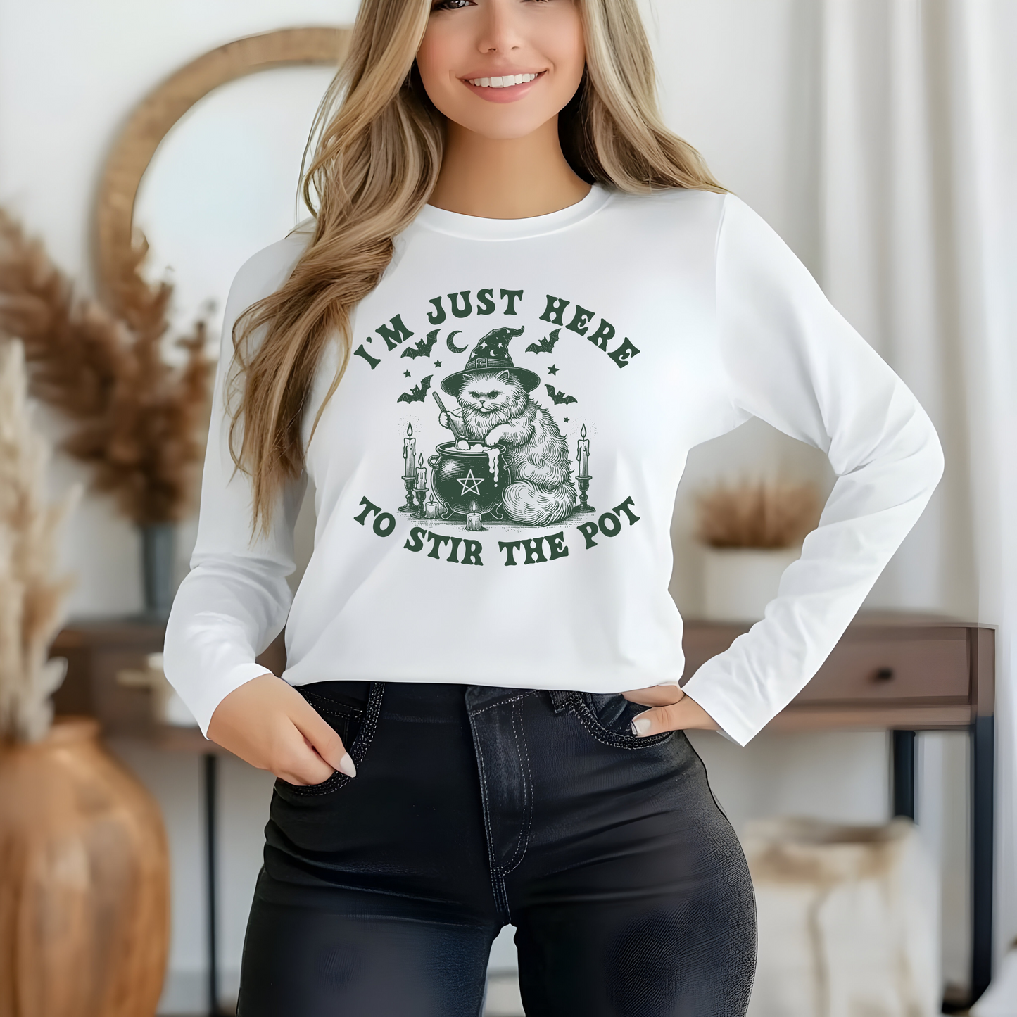 Cozy Witchy Long Sleeve T-Shirt, Halloween Tee, Gift for Friends, Unisex Graphic Shirt, Fun Casual Wear, Magical Humor Apparel