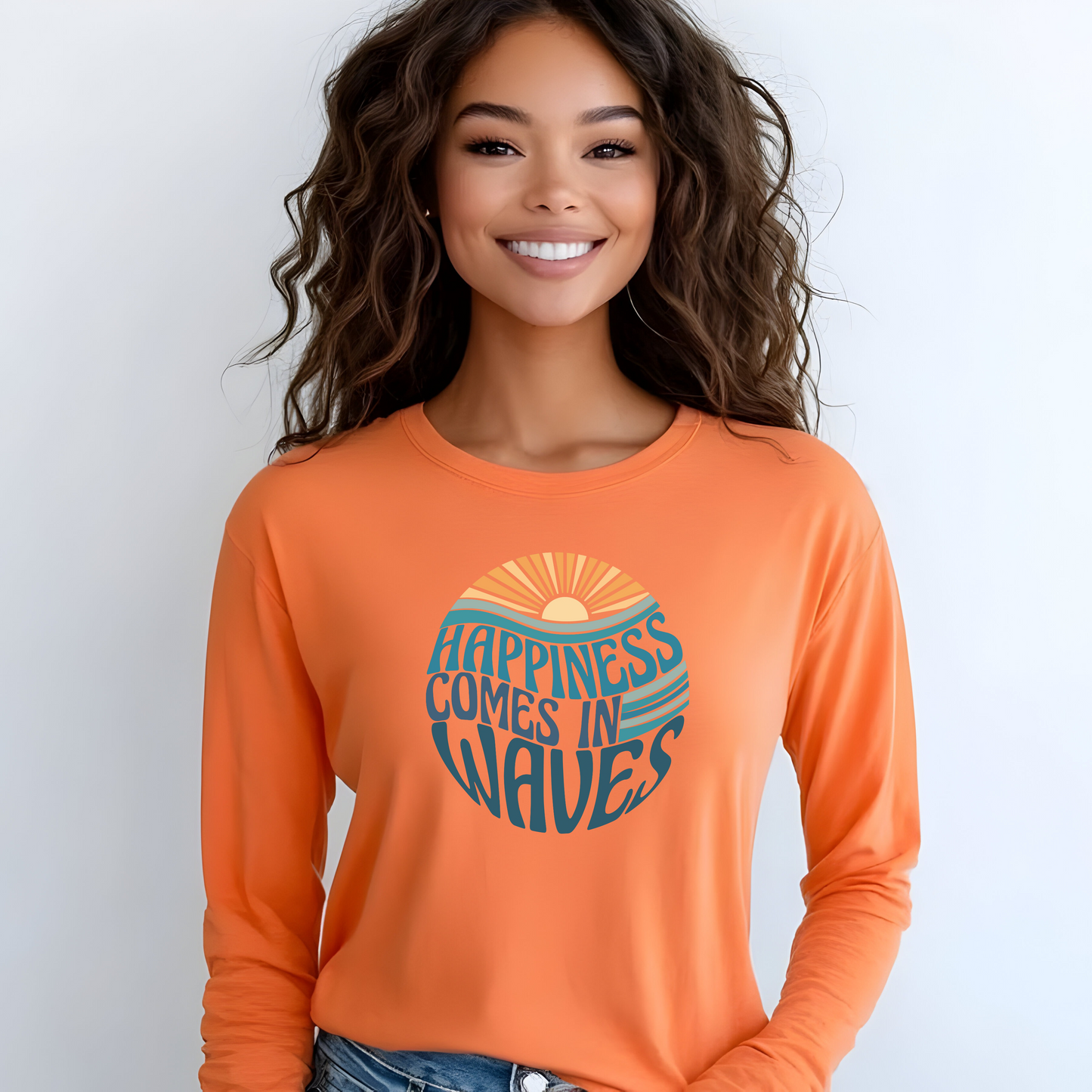 Happiness Comes in Waves Tee, Beachwear, Casual Outfit, Gift for Ocean Lovers, Summer Apparel