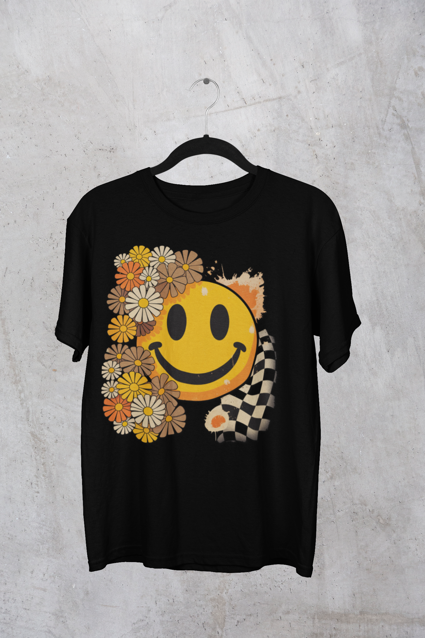 Retro Floral Smiley T-Shirt | Unisex Graphic Tee for Casual Wear, Gift for Friends, Summer Vibes, Self-Care, Birthday Present