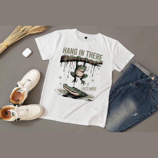 Motivational Frog T-Shirt, Hang in There Tee, Funny Gift for Friends, Unisex Casual Wear, Positive Vibes Shirt, Encouragement T-Shirt