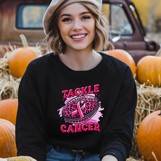 Breast Cancer Awareness Crewneck Sweatshirt | Tackle Cancer Apparel, Football Fan Wear, Pink Ribbon