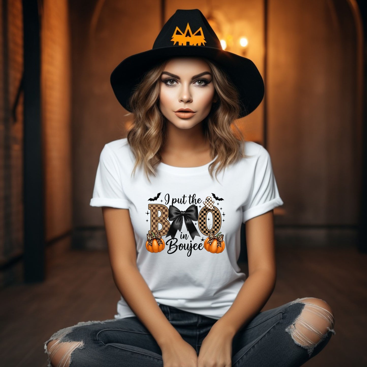Fall-Themed Unisex Softstyle T-Shirt - 'I Put the BOO in Boujee', Halloween Shirt, Cute Autumn Apparel, Halloween Party Outfit, Gift for Her