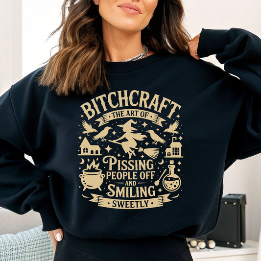 Bitchcraft Crewneck Sweatshirt, Cozy Witchy Apparel, Halloween Gift, Unisex Sweatshirt, Unique Gift for Her, Spooky Season Clothing