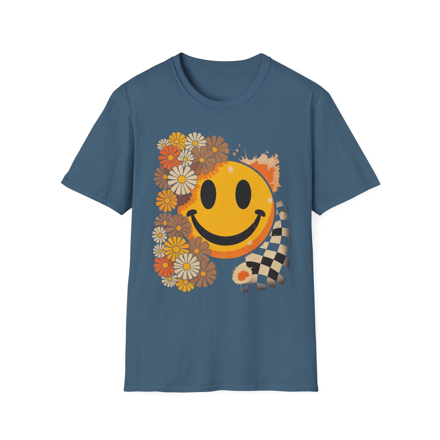 Retro Floral Smiley T-Shirt | Unisex Graphic Tee for Casual Wear, Gift for Friends, Summer Vibes, Self-Care, Birthday Present