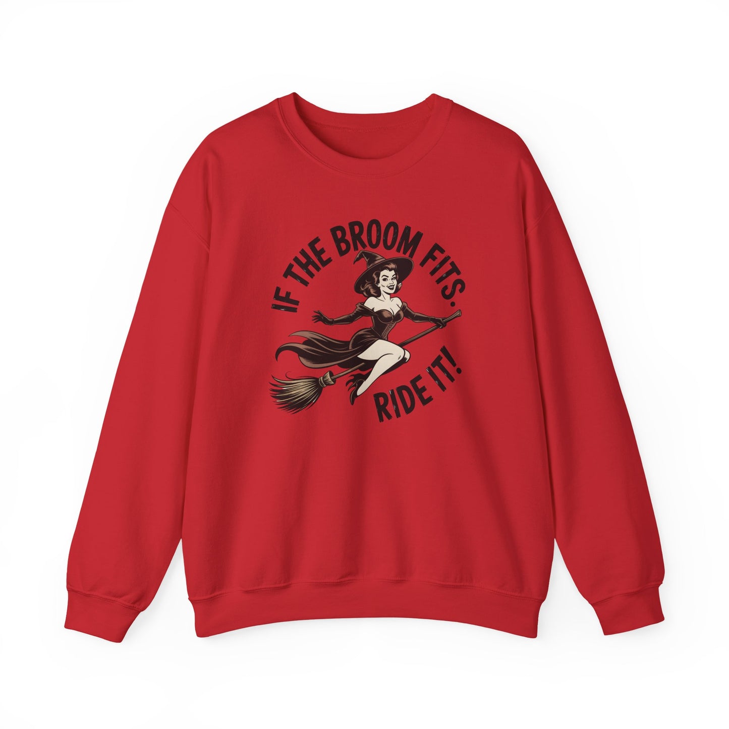 Witchy Crewneck Sweatshirt - If the Broom Fits, Ride It! Halloween Apparel, Cozy Gift, Unisex Sweater, Perfect for Fall