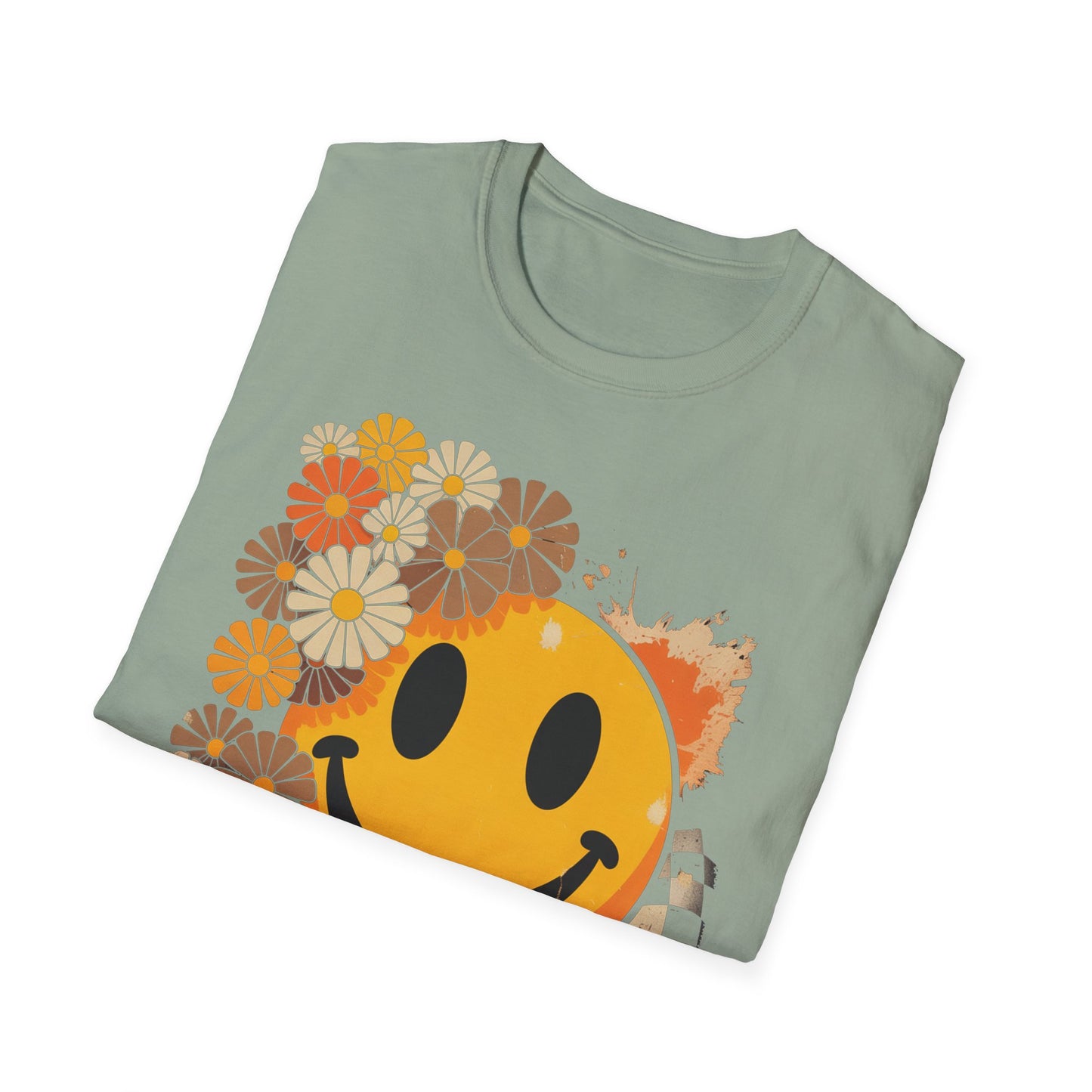 Retro Floral Smiley T-Shirt | Unisex Graphic Tee for Casual Wear, Gift for Friends, Summer Vibes, Self-Care, Birthday Present
