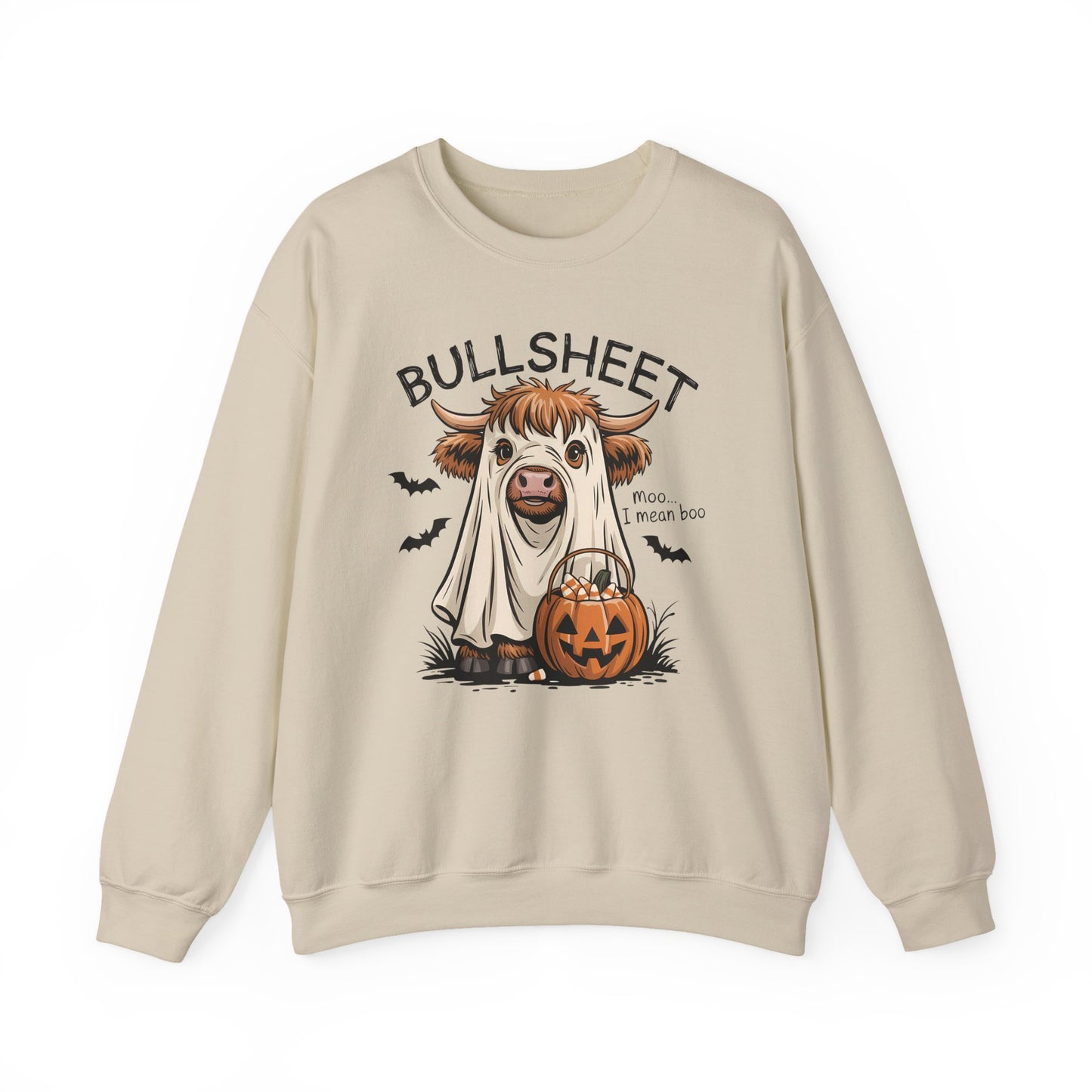 Halloween Cow Sweatshirt, Funny Ghost Cow Crewneck, Bullsheets Sweatshirt for Fall, Cozy Halloween Apparel, October Gift