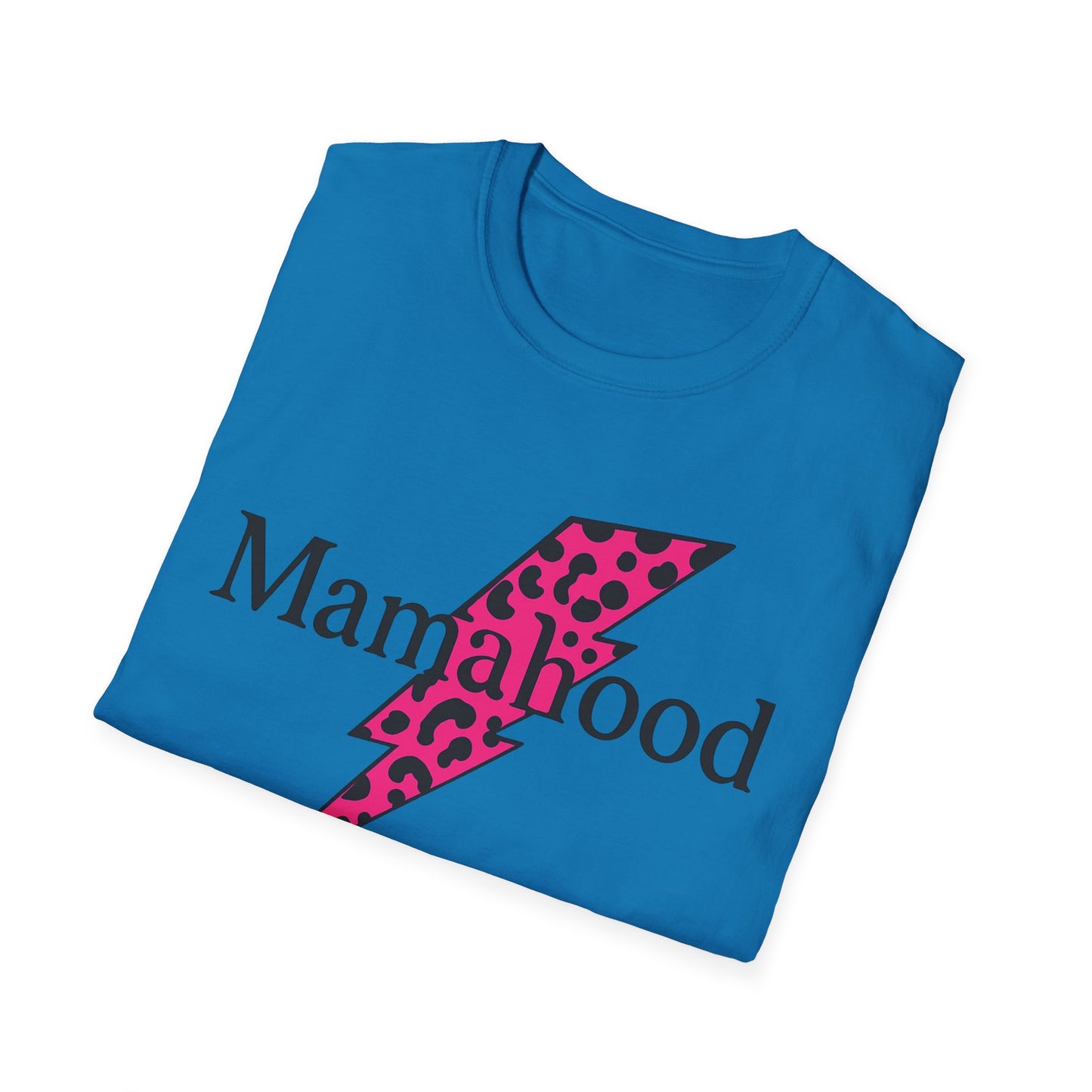 Mamahood Softstyle T-Shirt - Trendy Tee with Pink Lightning and Leopard Print