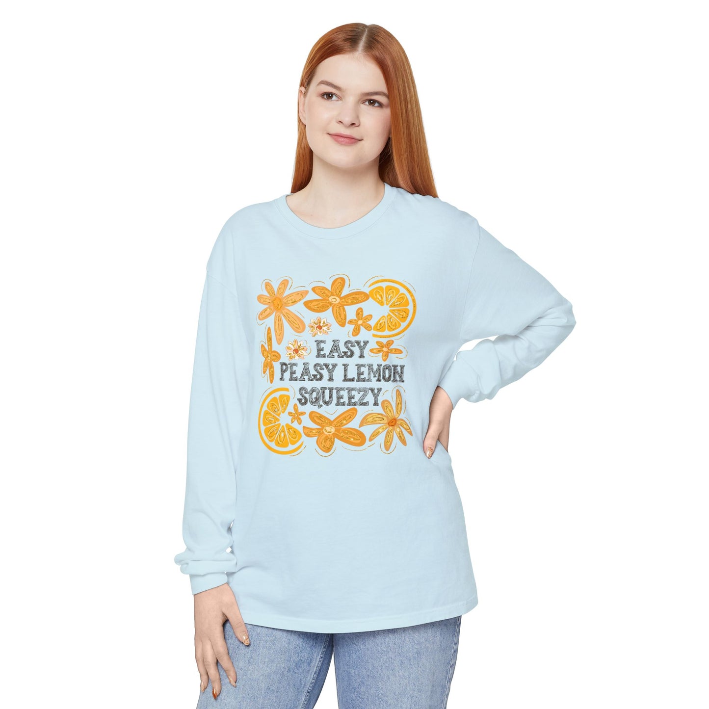 Easy Peasy Lemon Squeezy Long Sleeve T-Shirt, Unisex Apparel, Funny Graphic Tee, Gift for Citrus Lovers, Cozy Casual Wear