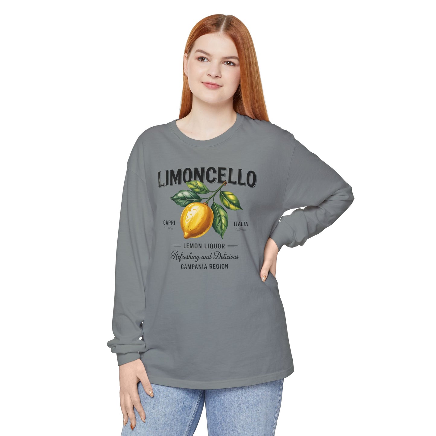 Limoncello Long Sleeve Tee, Easygoing Style, Perfect for Summer Gatherings, Gift for Lemon Lovers, Relaxed Fit T-Shirt