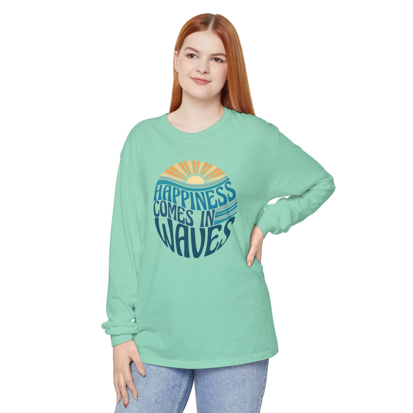 Happiness Comes in Waves Tee, Beachwear, Casual Outfit, Gift for Ocean Lovers, Summer Apparel