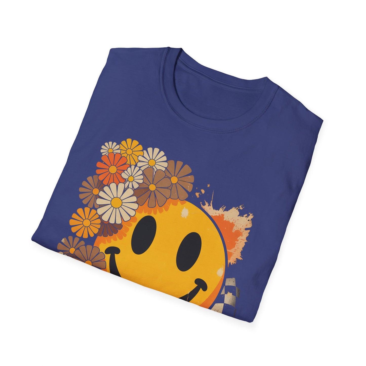 Retro Floral Smiley T-Shirt | Unisex Graphic Tee for Casual Wear, Gift for Friends, Summer Vibes, Self-Care, Birthday Present