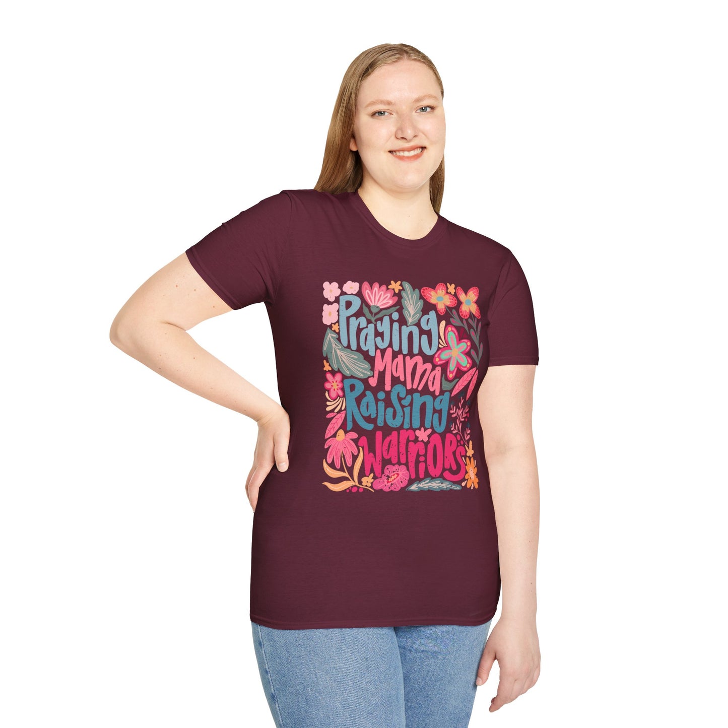 Praying Mama Raising Warriors T-Shirt | Unisex Softstyle Tee for Moms