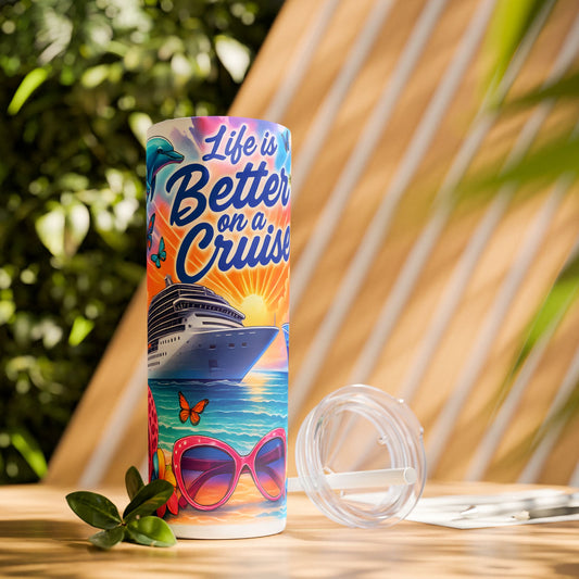 Cruise Life Skinny Tumbler, 20oz - Drinkware for Travel Lovers, Summer Vibes, Beach Parties, Gifts for Cruisers, Nautical Decor