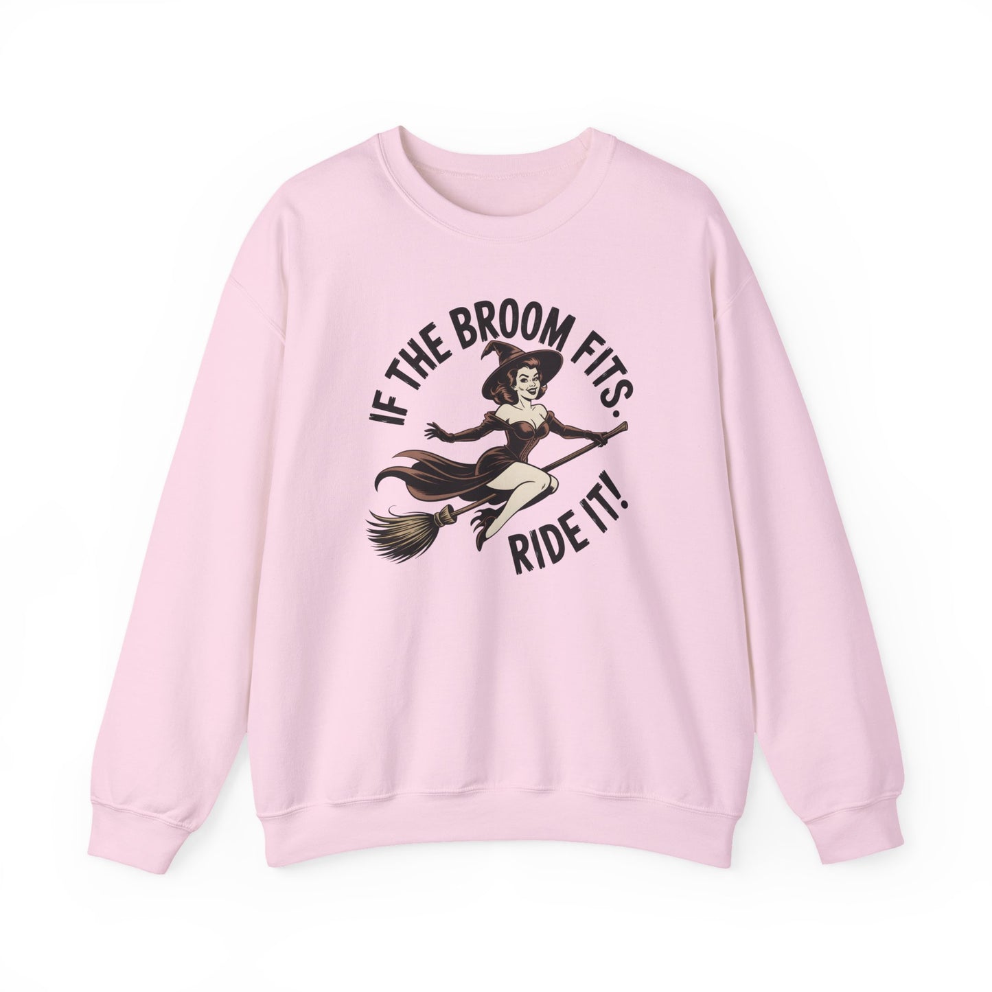 Witchy Crewneck Sweatshirt - If the Broom Fits, Ride It! Halloween Apparel, Cozy Gift, Unisex Sweater, Perfect for Fall
