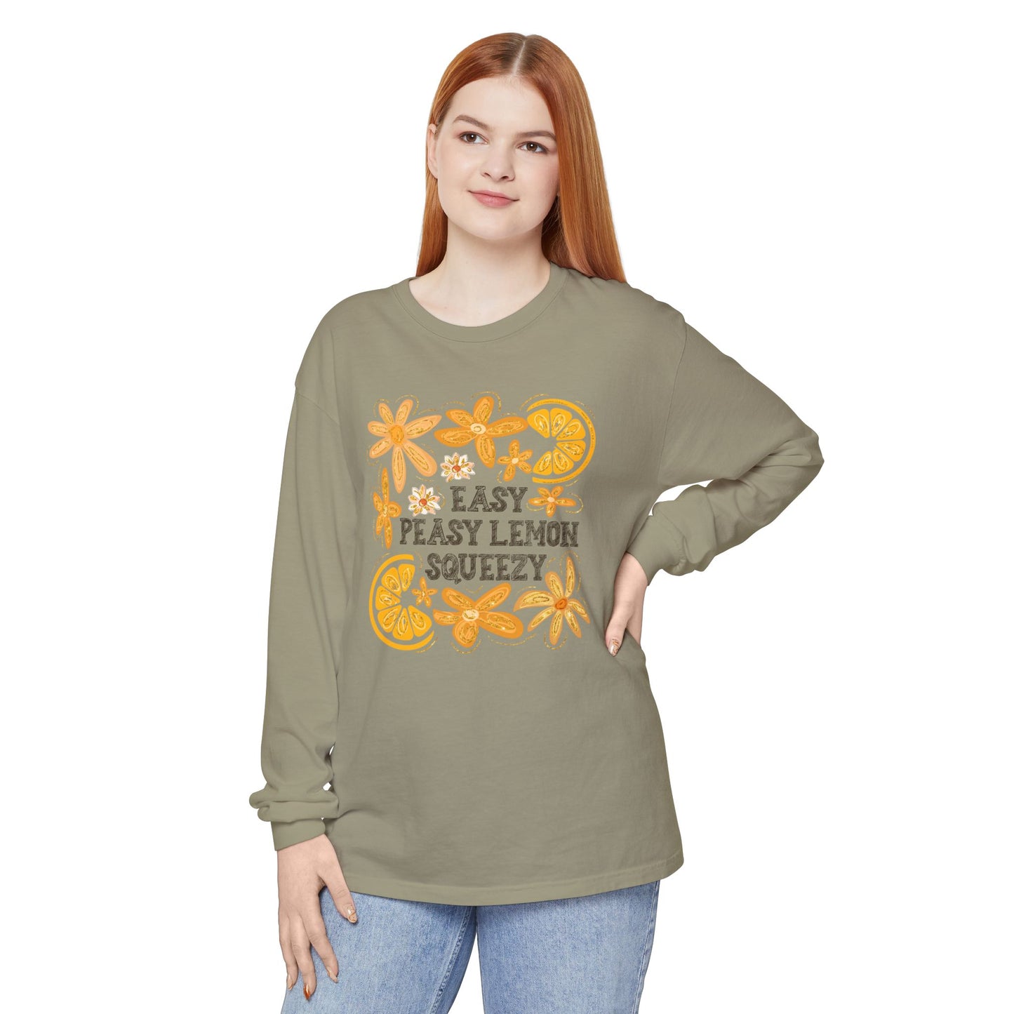 Easy Peasy Lemon Squeezy Long Sleeve T-Shirt, Unisex Apparel, Funny Graphic Tee, Gift for Citrus Lovers, Cozy Casual Wear