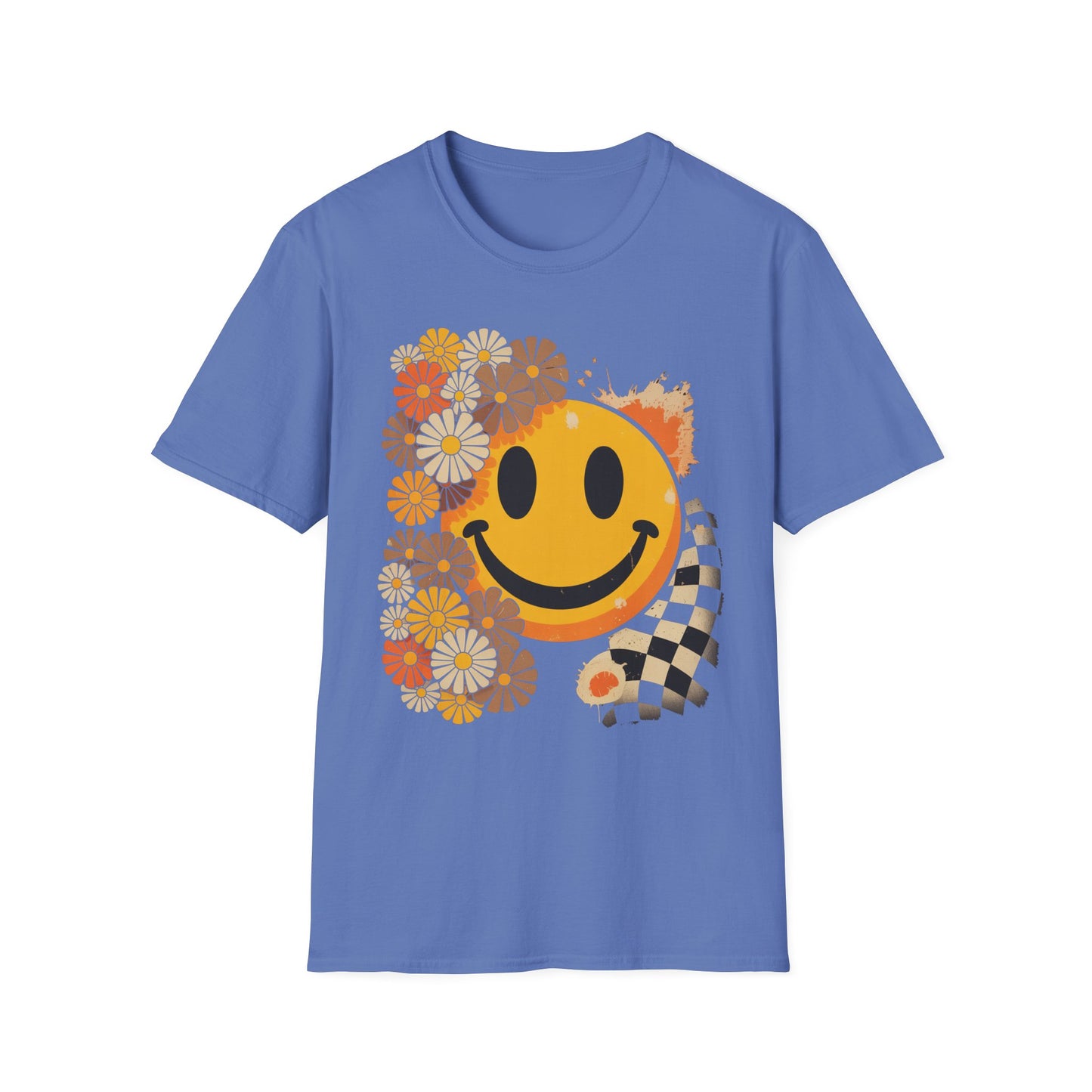 Retro Floral Smiley T-Shirt | Unisex Graphic Tee for Casual Wear, Gift for Friends, Summer Vibes, Self-Care, Birthday Present