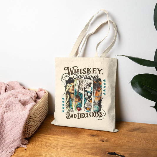 Whiskey Tote Bag - Bad Decisions Cotton Canvas Carryall, Perfect for Beach Trips, Shopping, Festivals, Eco-Friendly Gift