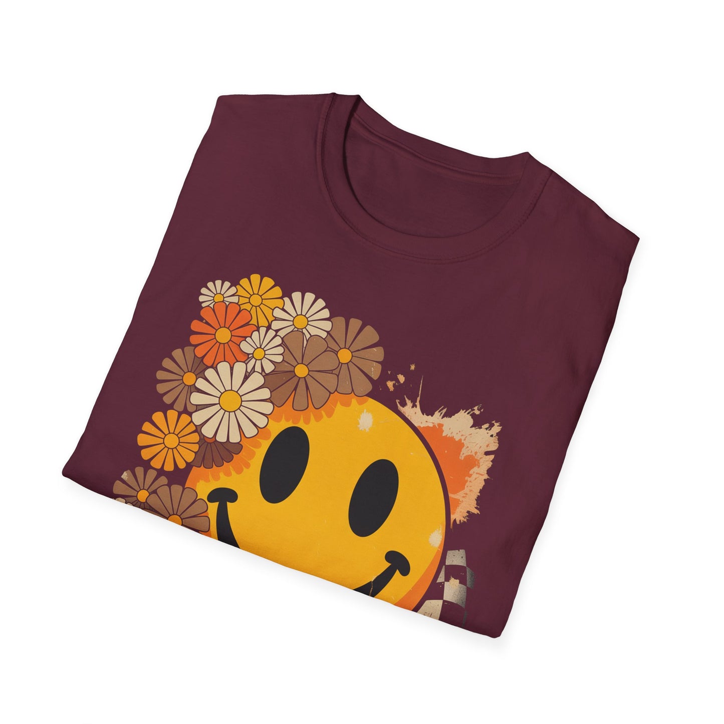 Retro Floral Smiley T-Shirt | Unisex Graphic Tee for Casual Wear, Gift for Friends, Summer Vibes, Self-Care, Birthday Present