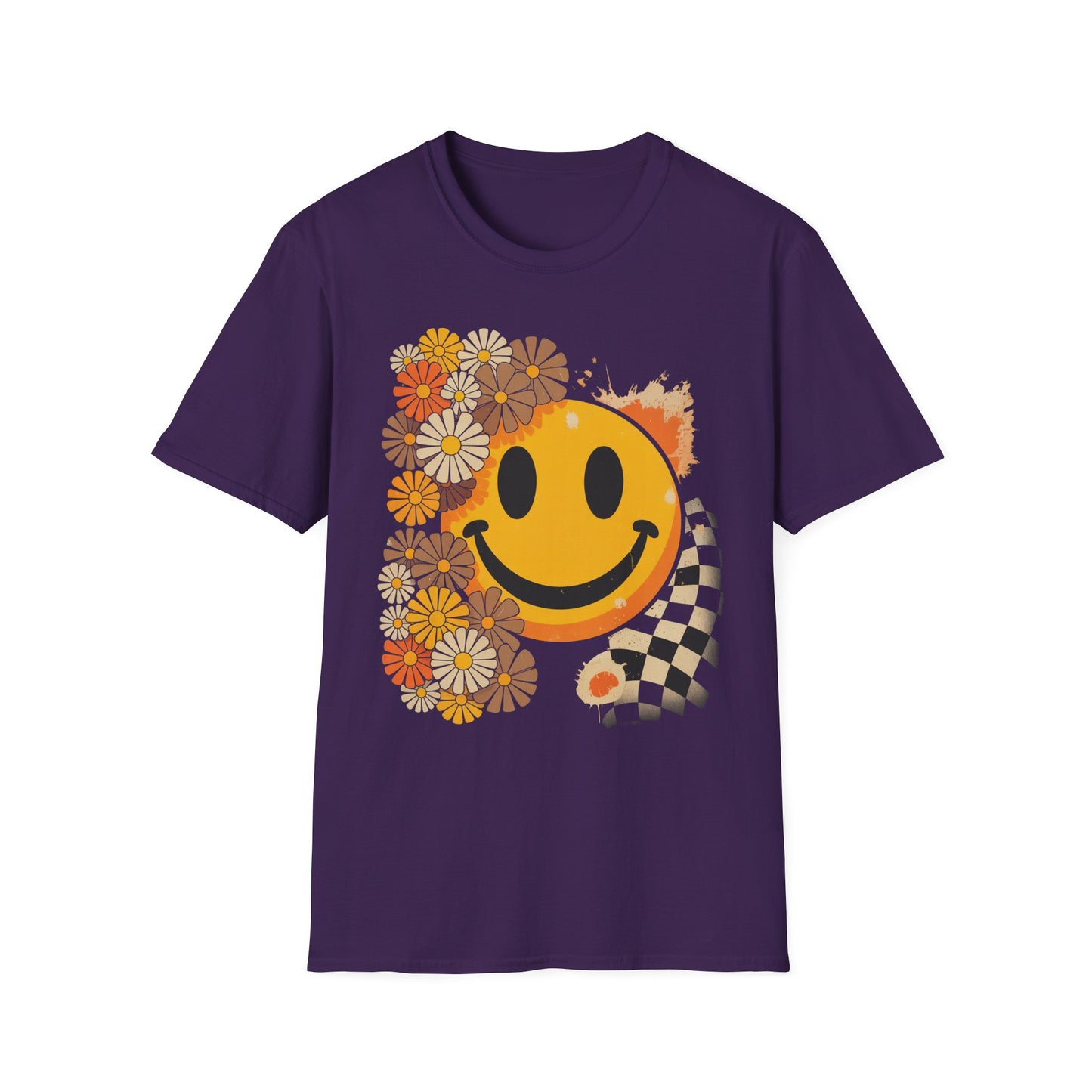 Retro Floral Smiley T-Shirt | Unisex Graphic Tee for Casual Wear, Gift for Friends, Summer Vibes, Self-Care, Birthday Present