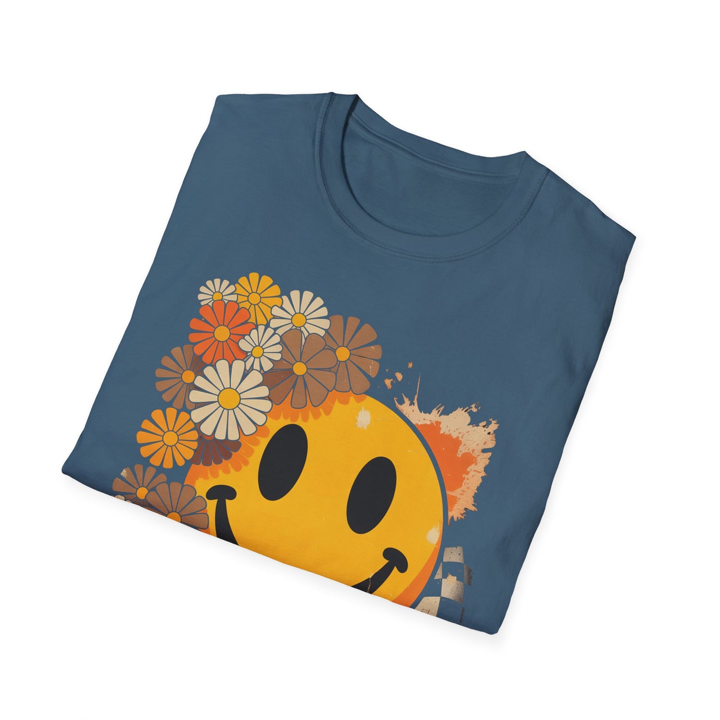Retro Floral Smiley T-Shirt | Unisex Graphic Tee for Casual Wear, Gift for Friends, Summer Vibes, Self-Care, Birthday Present