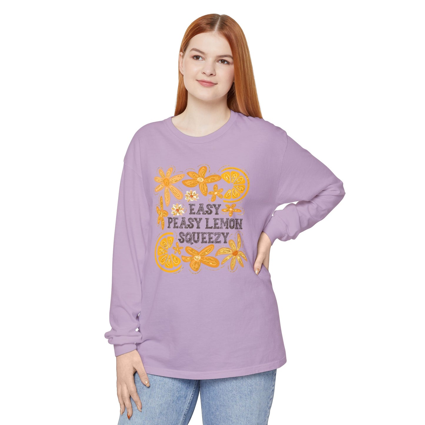 Easy Peasy Lemon Squeezy Long Sleeve T-Shirt, Unisex Apparel, Funny Graphic Tee, Gift for Citrus Lovers, Cozy Casual Wear