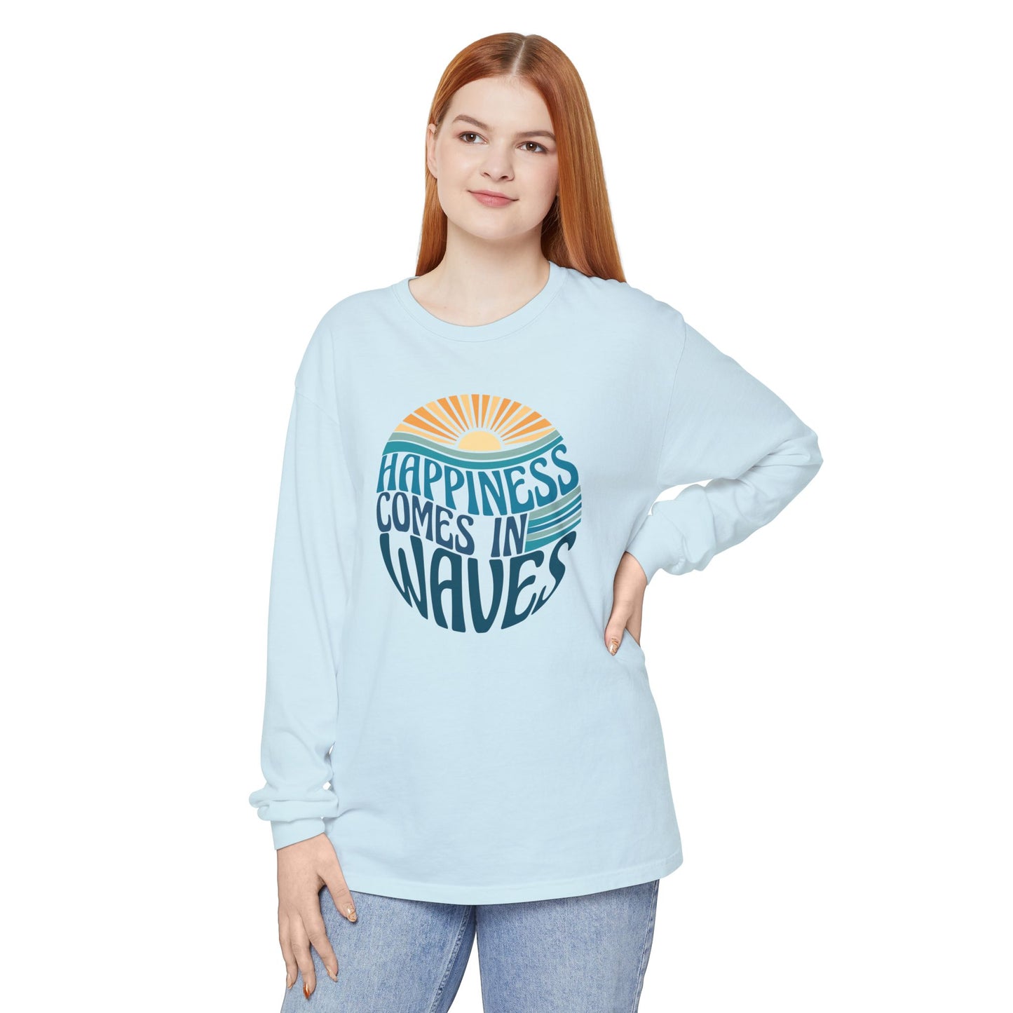 Happiness Comes in Waves Tee, Beachwear, Casual Outfit, Gift for Ocean Lovers, Summer Apparel