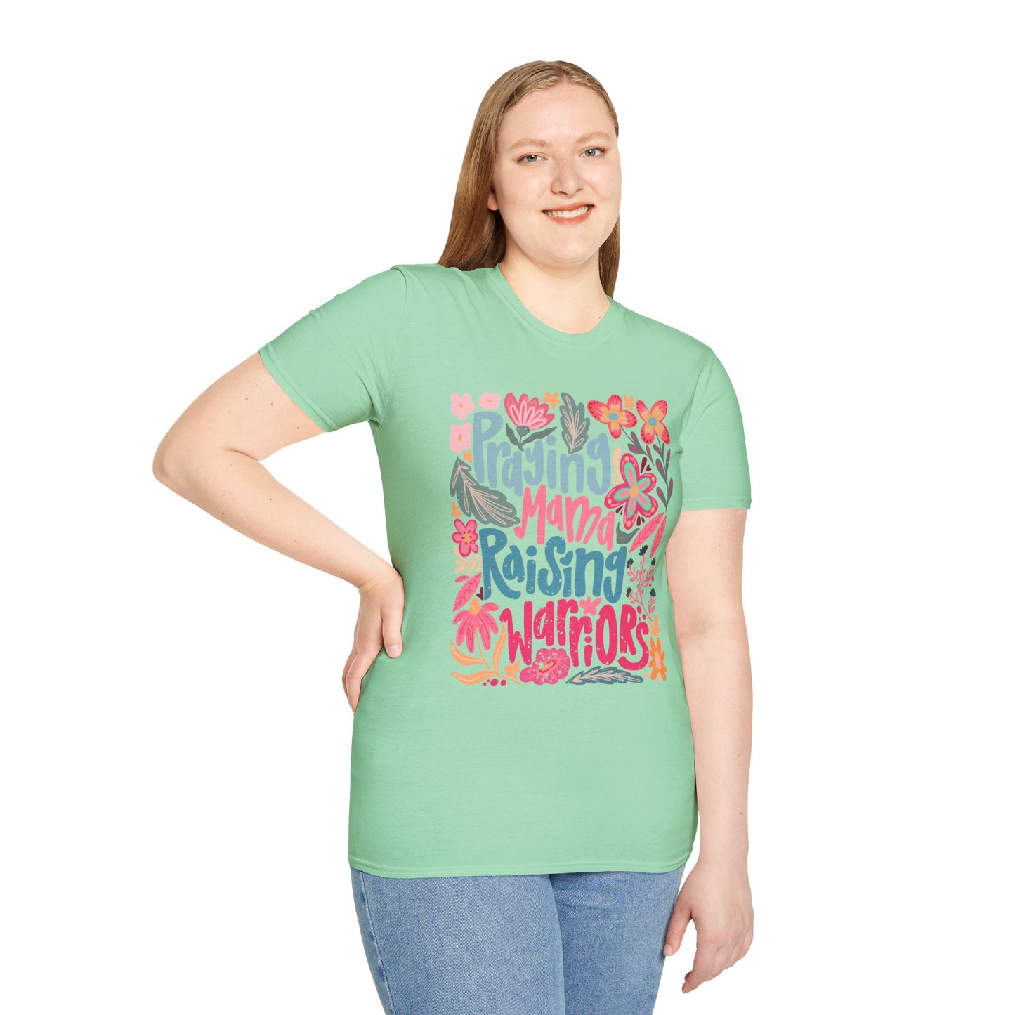 Praying Mama Raising Warriors T-Shirt | Unisex Softstyle Tee for Moms